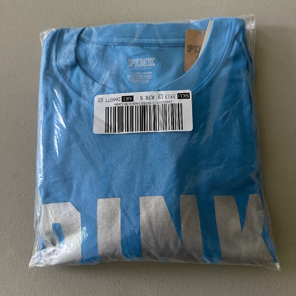 NWT PINK Victorias Secret Long Sleeve T Shirt LIGHT BLUE SMALL - Picture 3 of 3